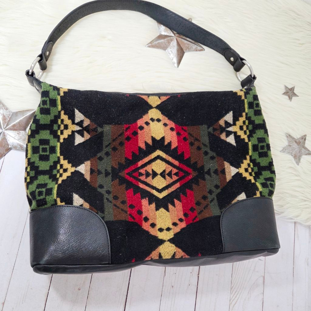 Pendleton shoulder bag southwestern red orange yellow green black wool purse - Picture 3 of 7